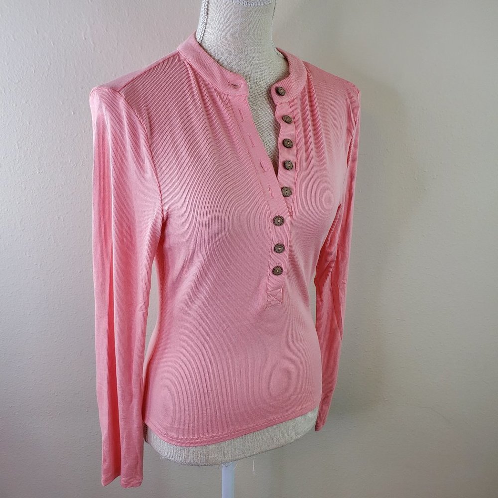 Abela Story + Co Womens Pink What A feeling Long Sleeve Henley